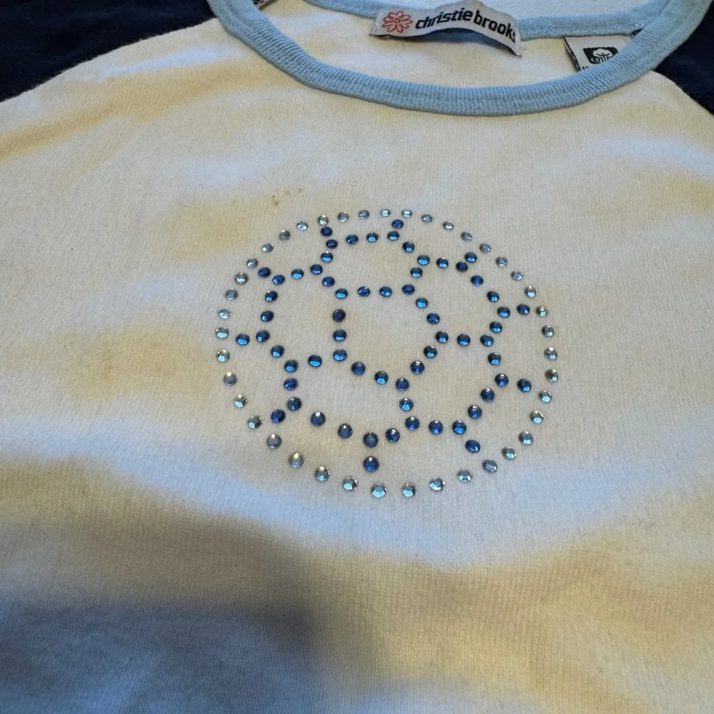 Soccer Y2K Christie Brooks Girls Size 10-12 Raglan Baseball Tee Rhinestone White - Picture 2 of 6